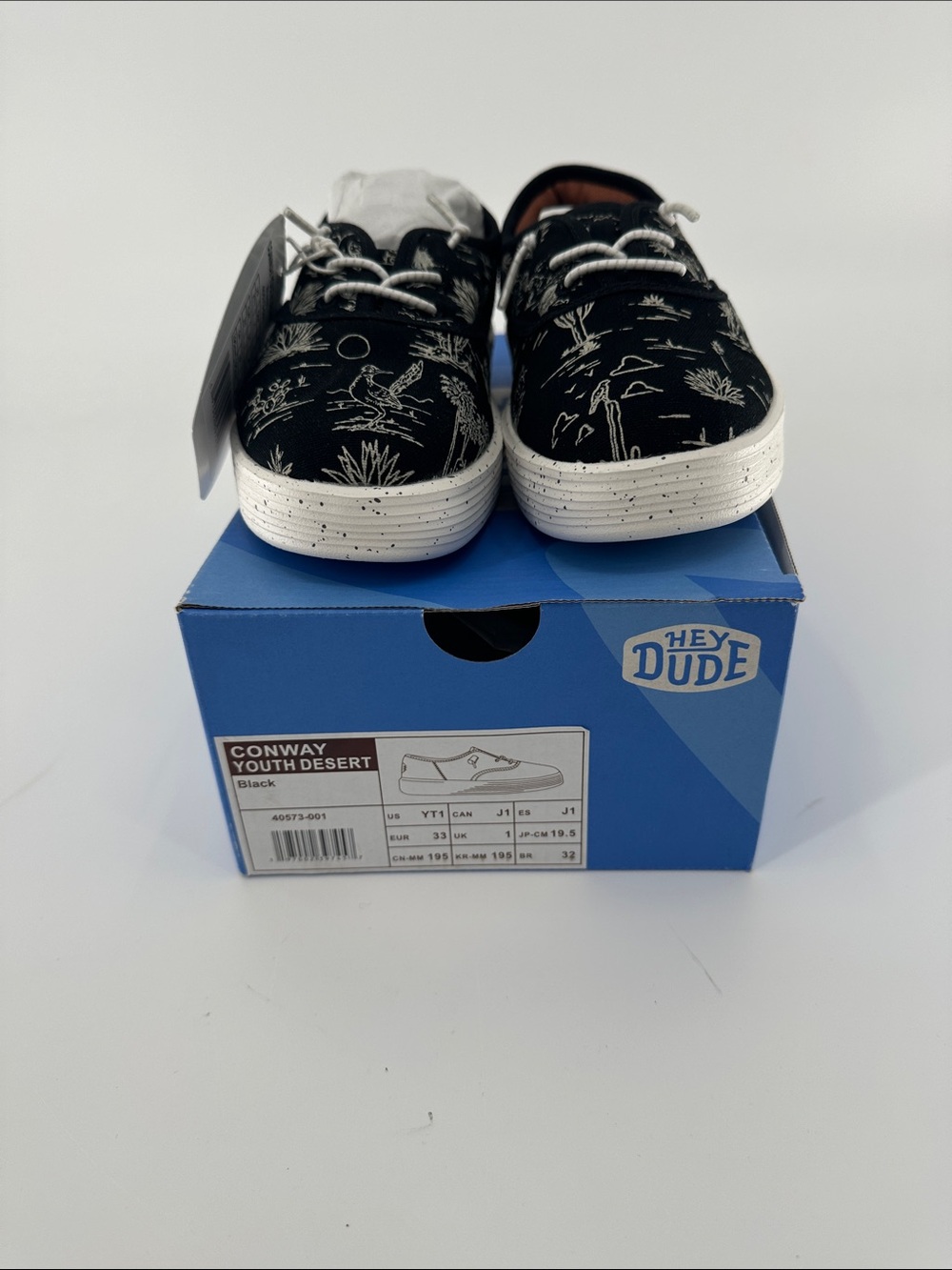 Hey Dude Kids Conway Desert Sneakers in Black with White Sole